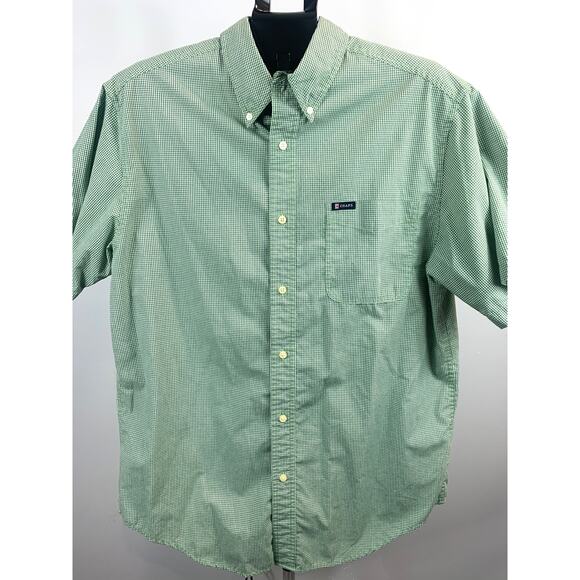 Chaps Ralph Lauren Button Down Men's Gren Plaid, Short Sleeve Shirt Large - Picture 1 of 6